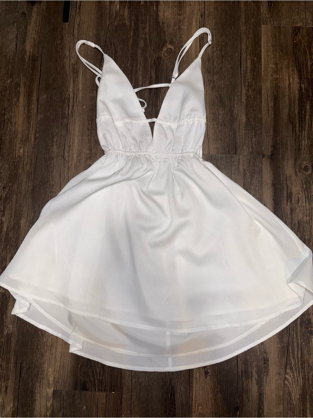Backless White V-Neck Mini Dress with Adjustable Straps